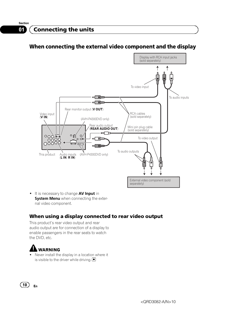01 connecting the units | Pioneer AVH P4300DVD User Manual | Page 10 / 100