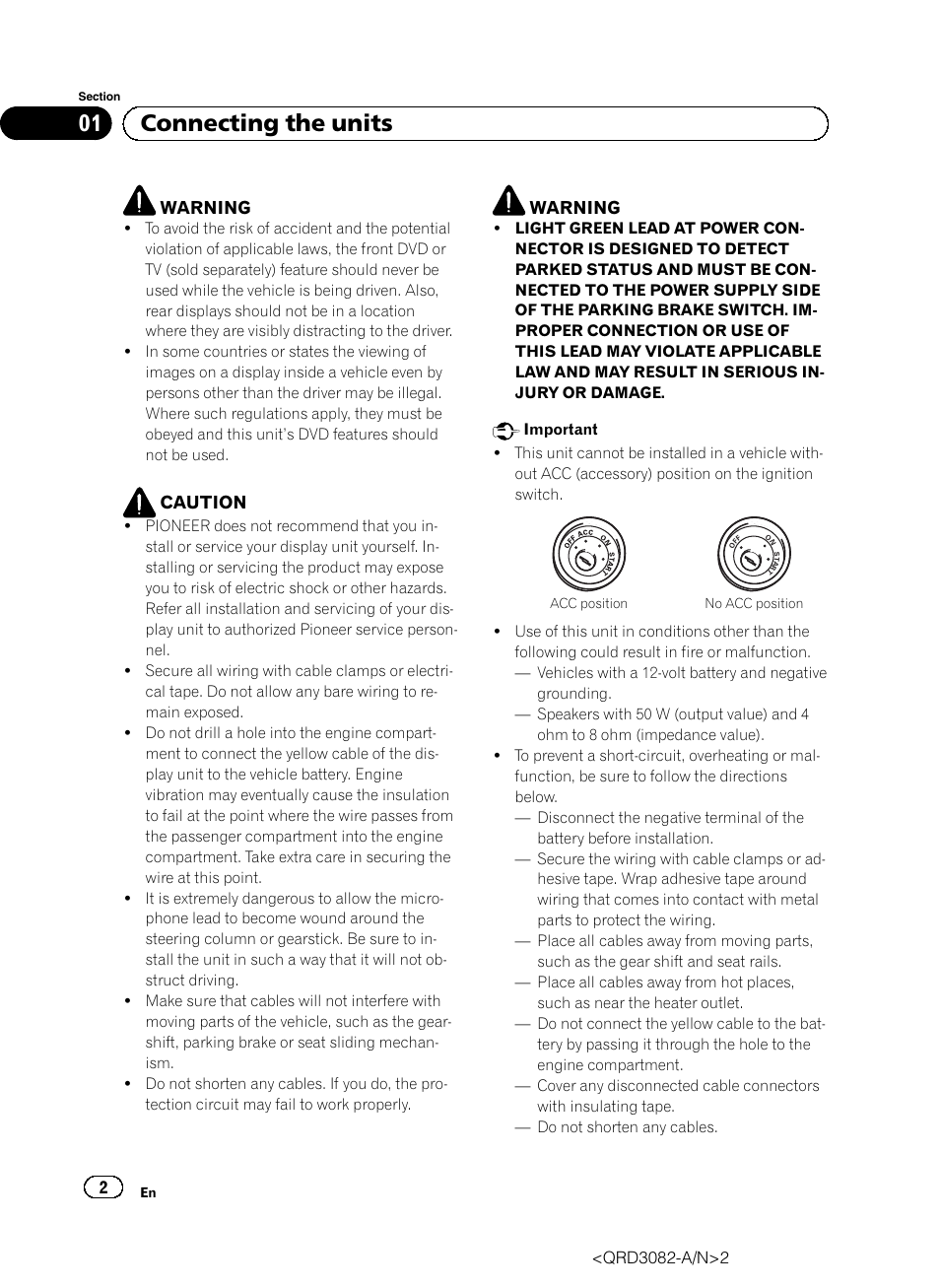 English, 01 connecting the units | Pioneer AVH P4300DVD User Manual | Page 2 / 100