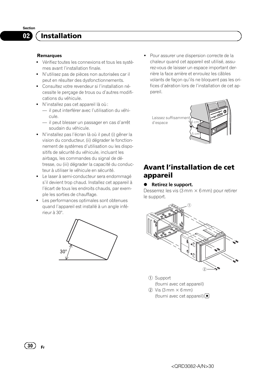 Avant l ’installation de cet appareil, 02 installation | Pioneer AVH P4300DVD User Manual | Page 30 / 100
