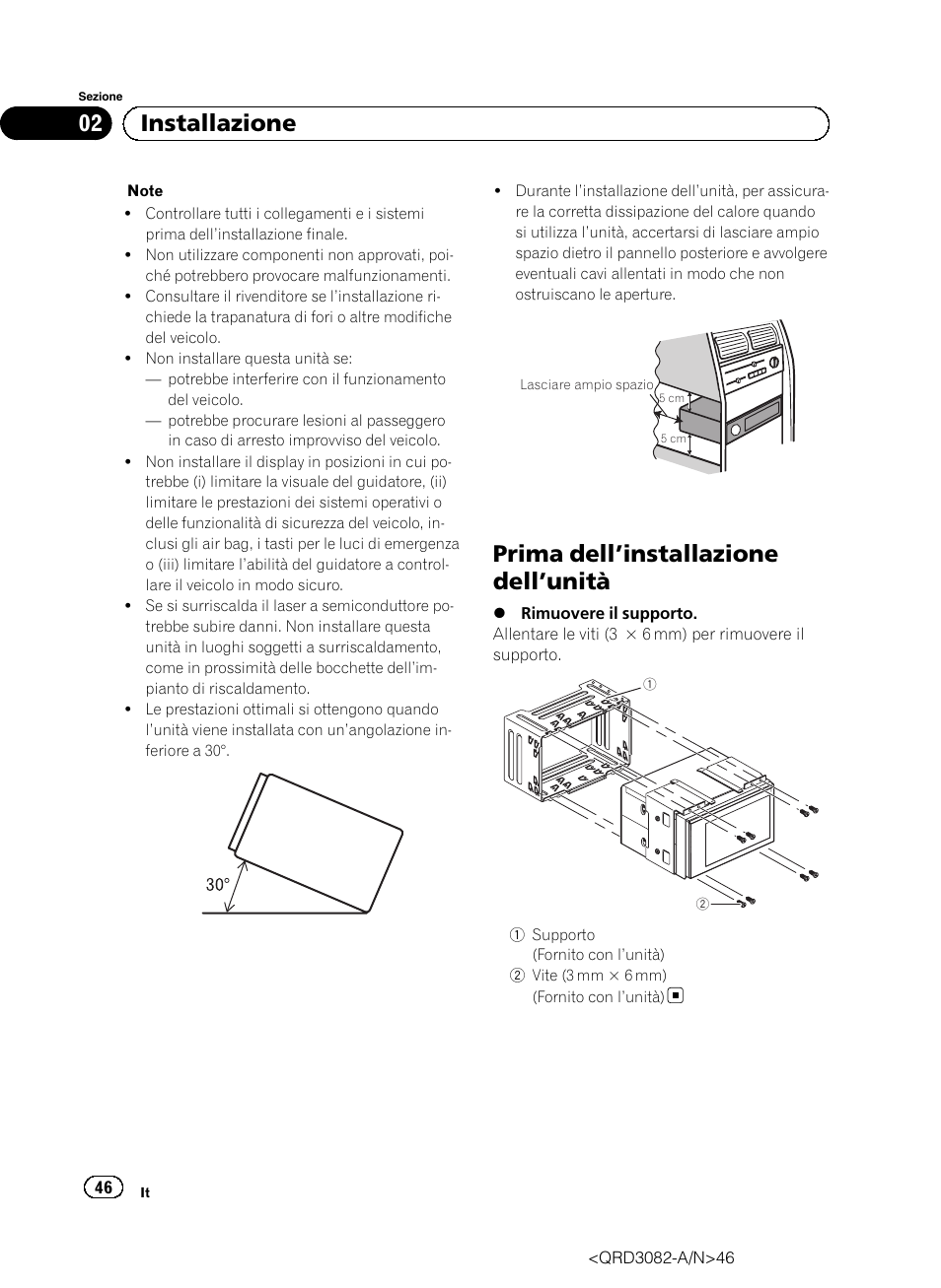 Prima dell ’installazione dell ’unità, 02 installazione | Pioneer AVH P4300DVD User Manual | Page 46 / 100