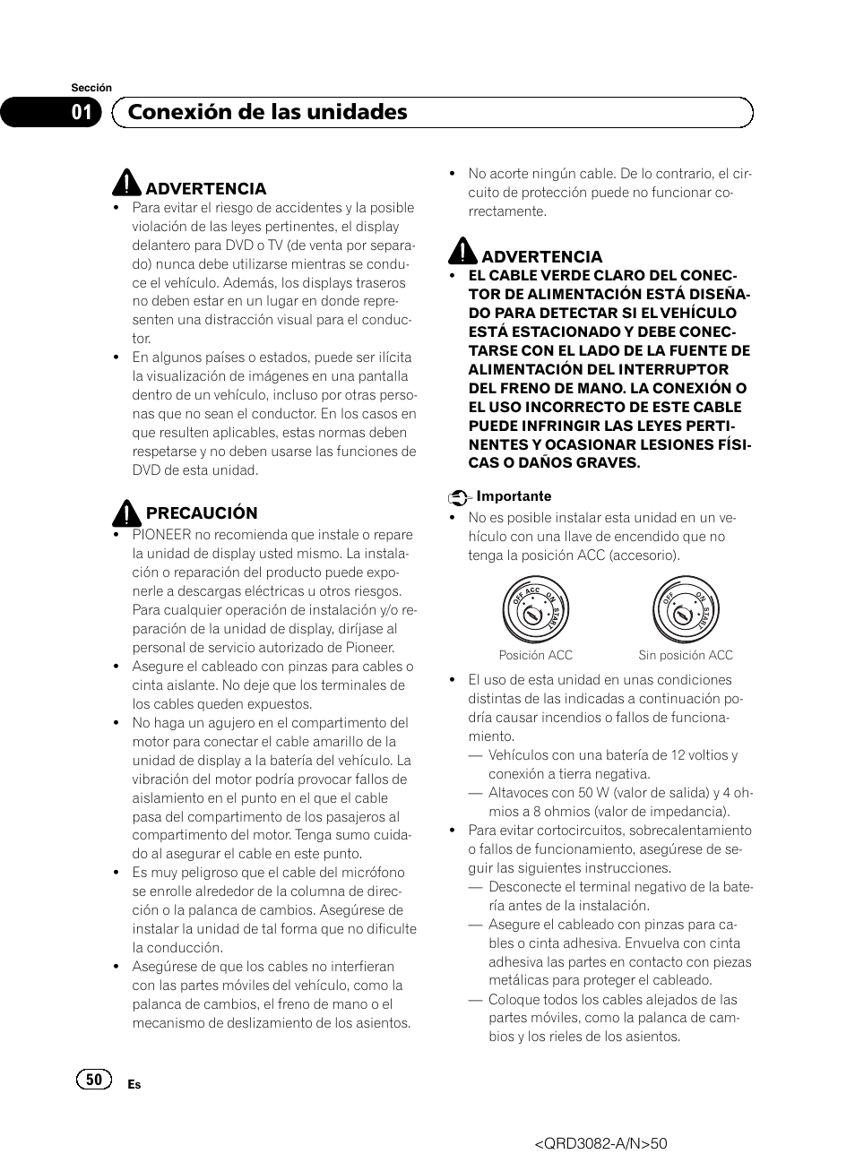 Español, 01 conexión de las unidades | Pioneer AVH P4300DVD User Manual | Page 50 / 100