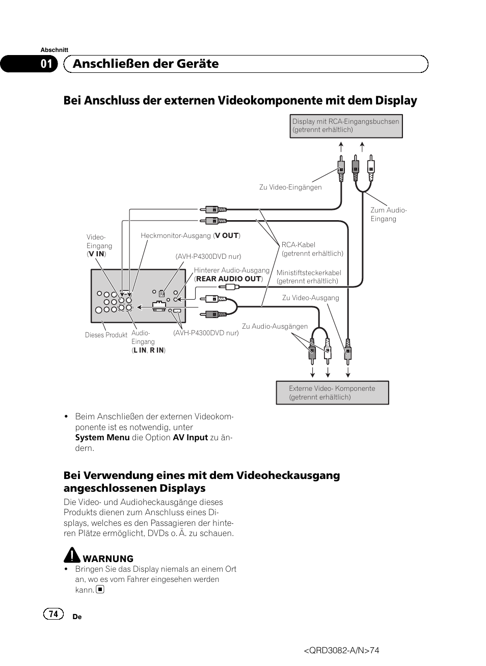 01 anschließen der geräte | Pioneer AVH P4300DVD User Manual | Page 74 / 100