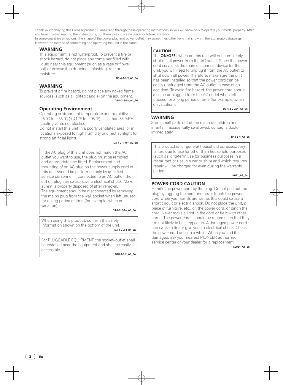 Warning, Operating environment, Power-cord caution | Pioneer DDJ-S1 User Manual | Page 2 / 124