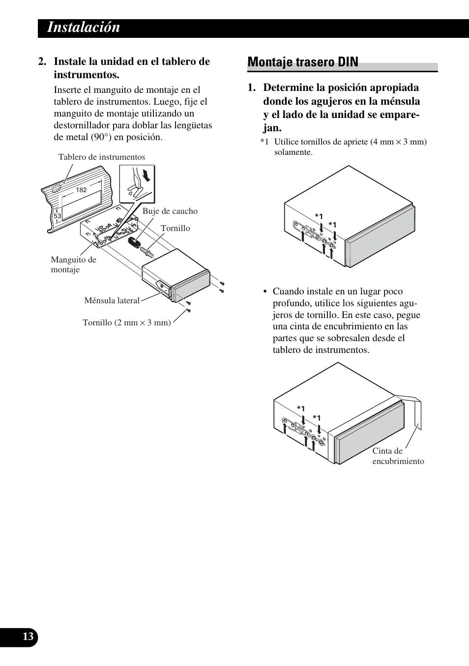 Montaje trasero din, Instalación | Pioneer AVH-P5900DVD User Manual | Page 28 / 86