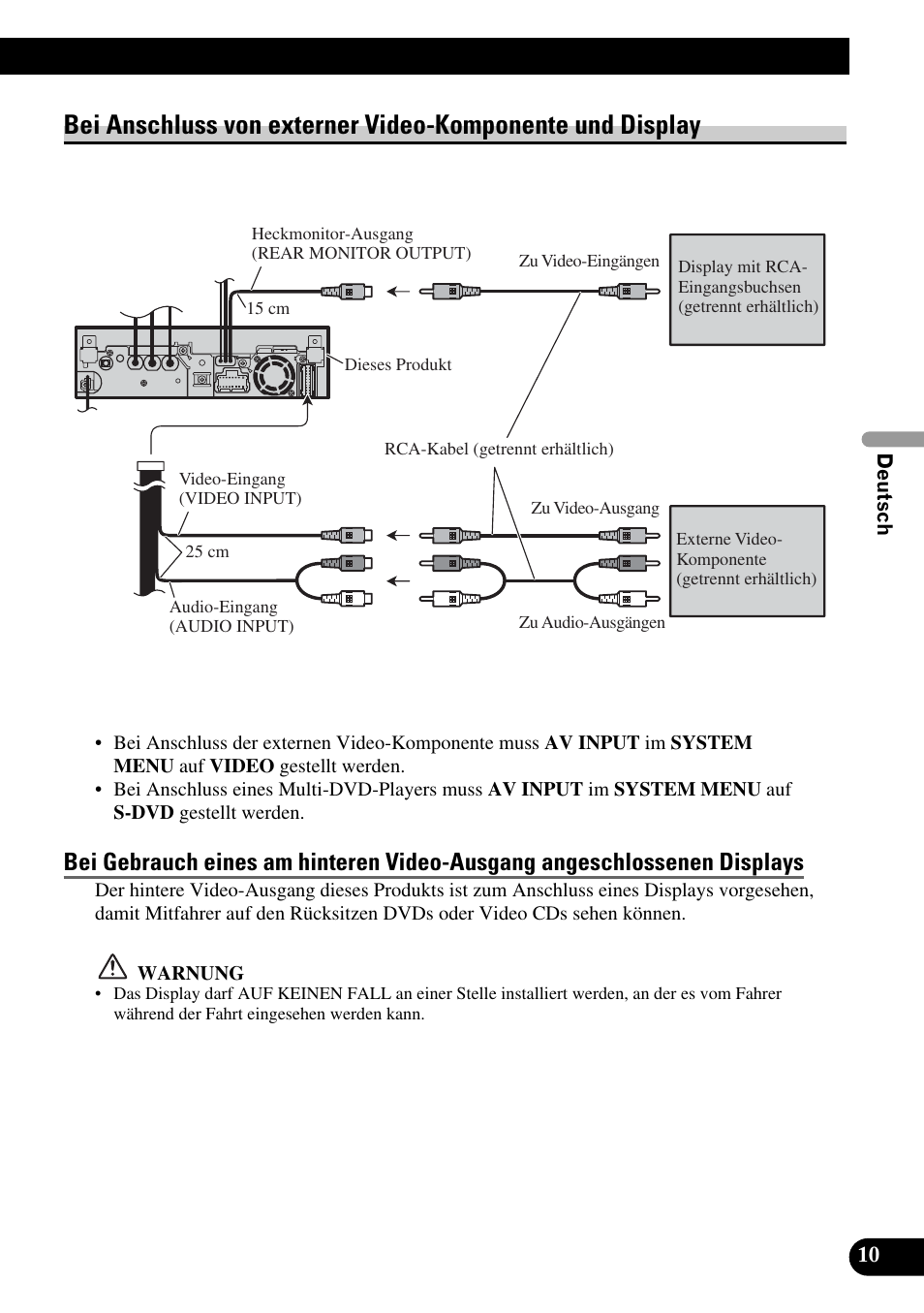 Bei anschluss von externer, Video-komponente und display | Pioneer AVH-P5900DVD User Manual | Page 39 / 86