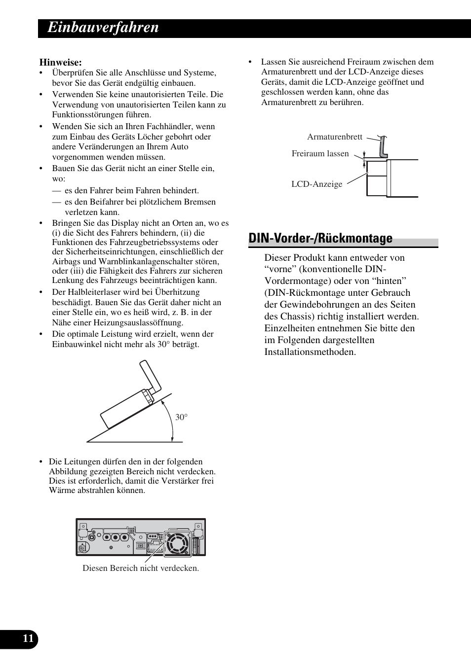 Einbauverfahren, Din-vorder-/rückmontage | Pioneer AVH-P5900DVD User Manual | Page 40 / 86