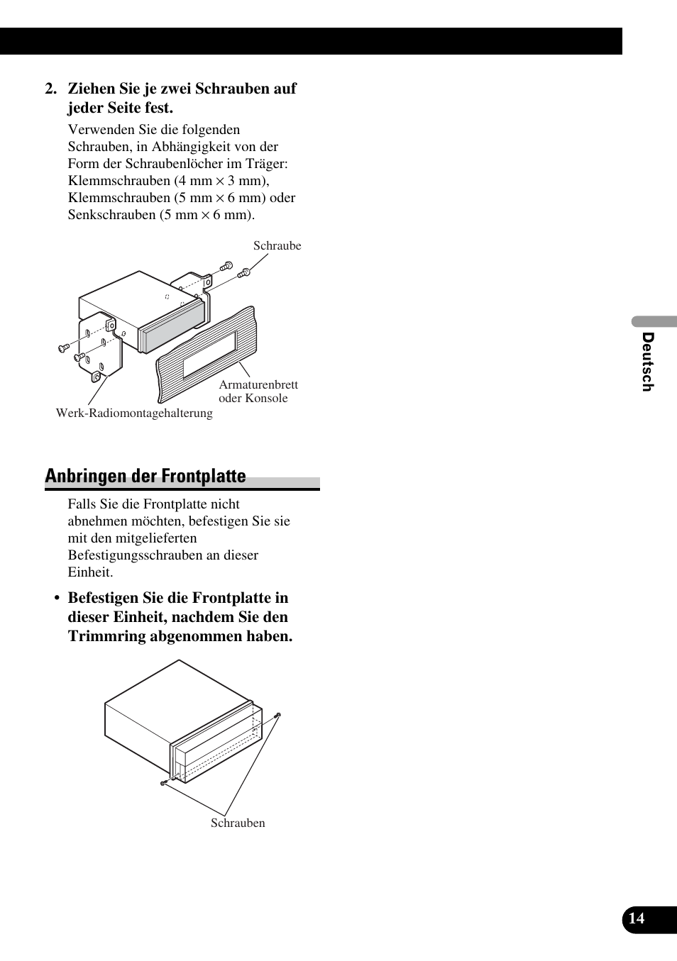 Anbringen der frontplatte | Pioneer AVH-P5900DVD User Manual | Page 43 / 86
