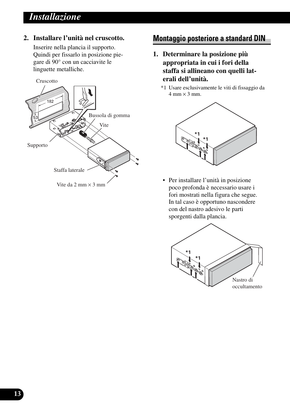 Montaggio posteriore a standard din, Installazione | Pioneer AVH-P5900DVD User Manual | Page 70 / 86