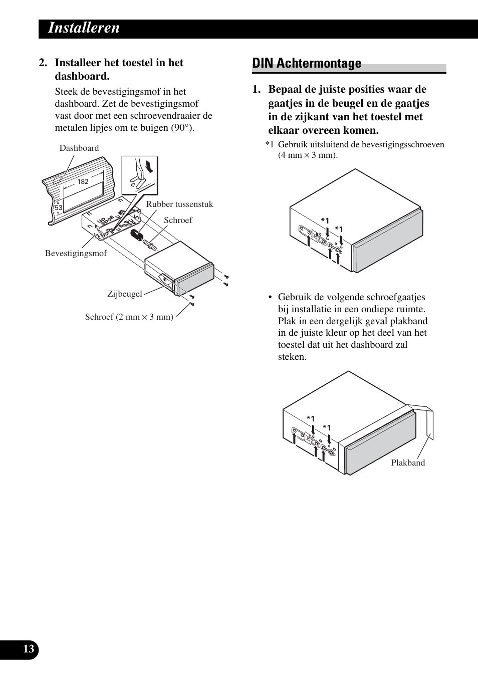 Din achtermontage, Installeren | Pioneer AVH-P5900DVD User Manual | Page 84 / 86