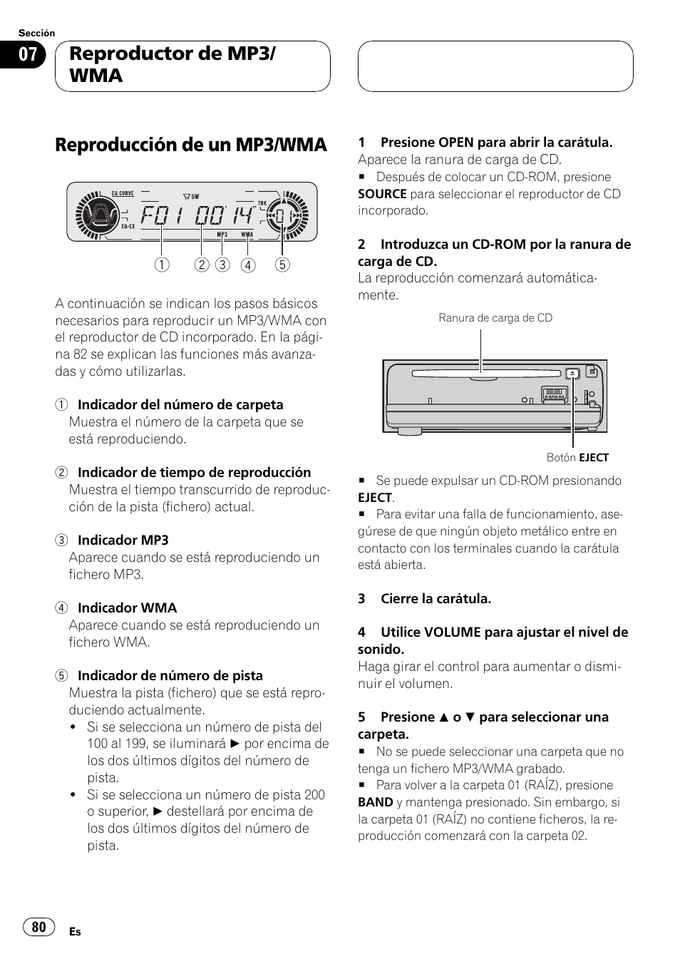 Reproductor de mp3/wma, Reproducción de un mp3/wma 80, Reproducción de un mp3/wma | Reproductor de mp3/ wma | Pioneer DEH-P5500MP User Manual | Page 80 / 116