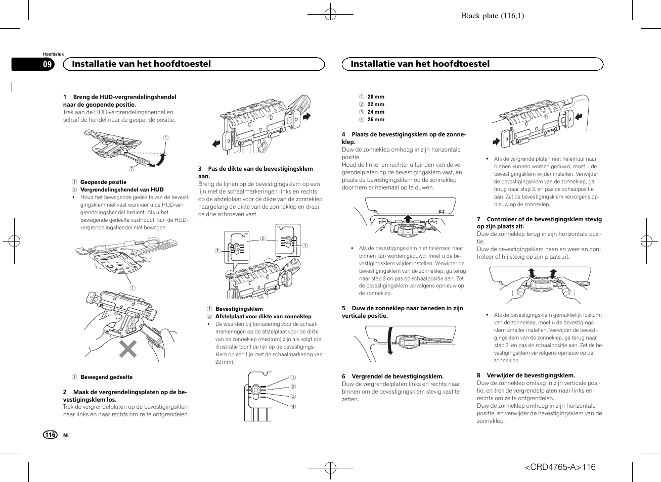 Installatie van het hoofdtoestel | Pioneer SPX-HUD01 User Manual | Page 116 / 148