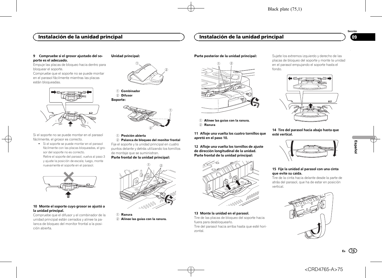 Instalación de la unidad principal | Pioneer SPX-HUD01 User Manual | Page 75 / 148