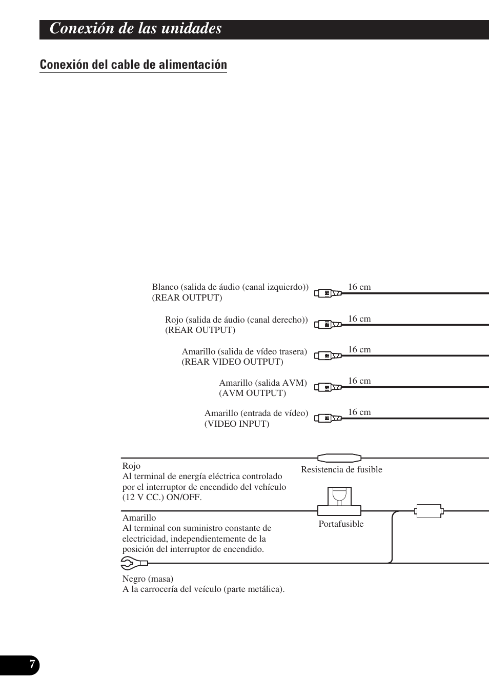 Conexión del cable de alimentación, Conexión de las unidades | Pioneer AVX-P7300DVD User Manual | Page 22 / 88