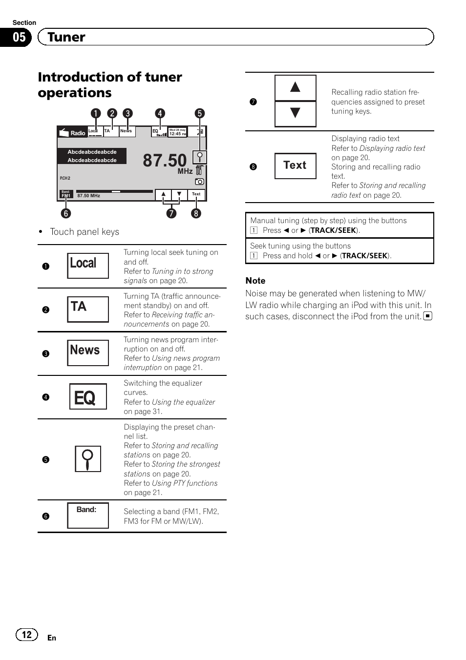 Tuner introduction of tuner operations, Introduction of tuner operations, 05 tuner | Pioneer AVH-2300DVD User Manual | Page 12 / 64
