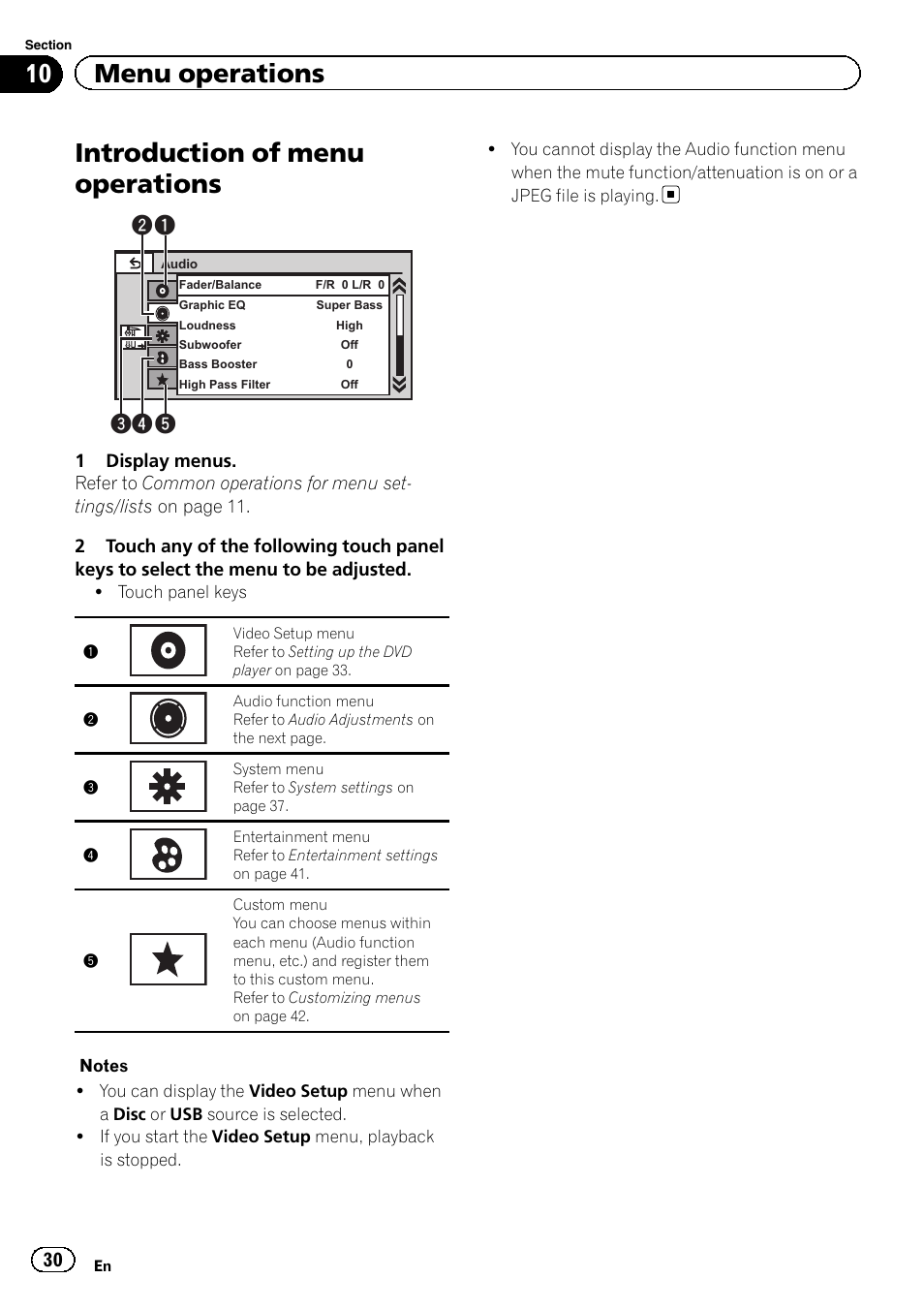 Menu operations introduction of menu operations, Introduction of menu operations, 10 menu operations | Pioneer AVH-2300DVD User Manual | Page 30 / 64