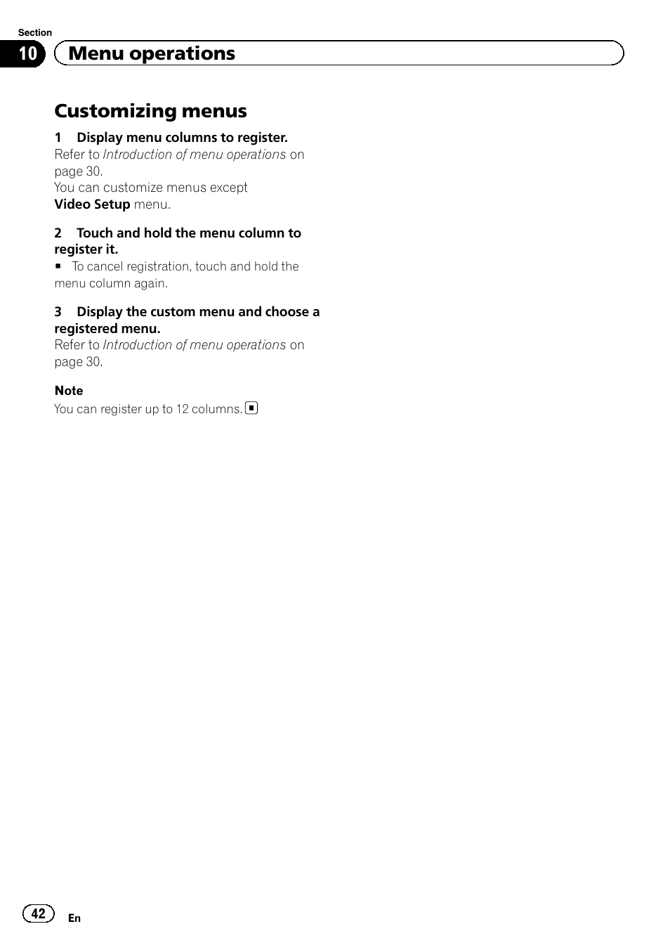Customizing menus, 10 menu operations | Pioneer AVH-2300DVD User Manual | Page 42 / 64
