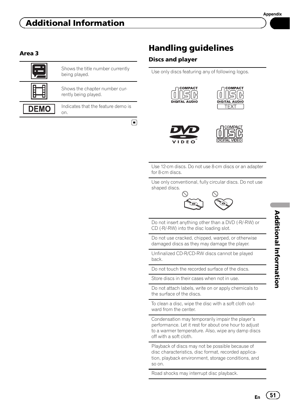 Handling guidelines 51, Handling guidelines, Additional information | Pioneer AVH-2300DVD User Manual | Page 51 / 64