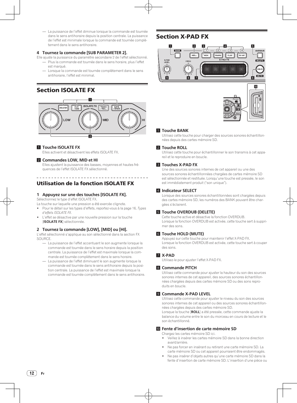 Section isolate fx section x-pad fx, Utilisation de la fonction isolate fx | Pioneer RMX-1000-M User Manual | Page 36 / 76