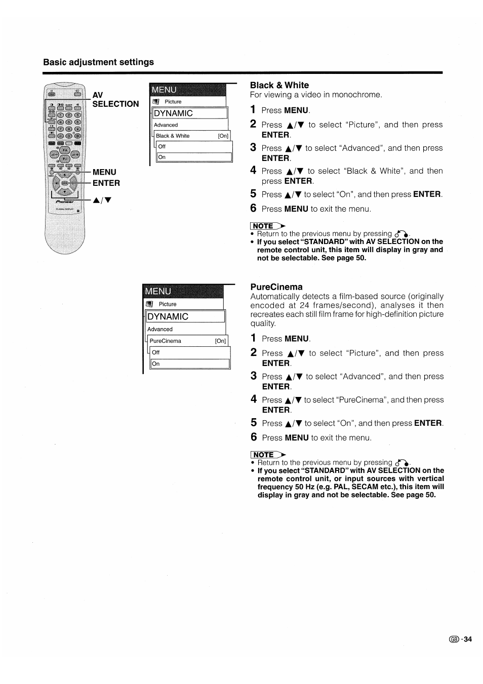 Black & white, Purecinema, Black & white purecinema | Pioneer PDP-503HDE User Manual | Page 37 / 196