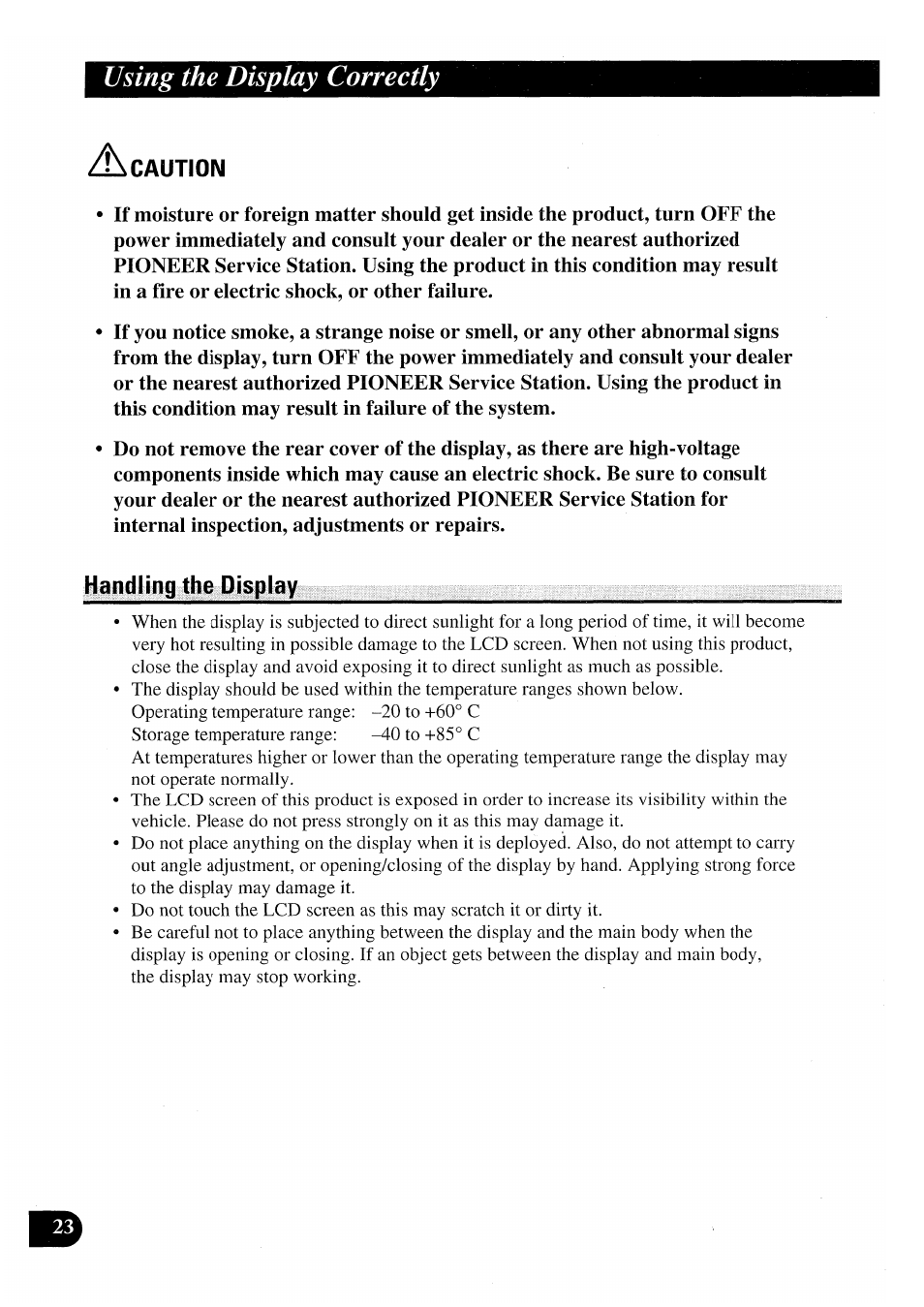 Handling the display, Using the display correctly | Pioneer AVX-P7000CD User Manual | Page 24 / 80