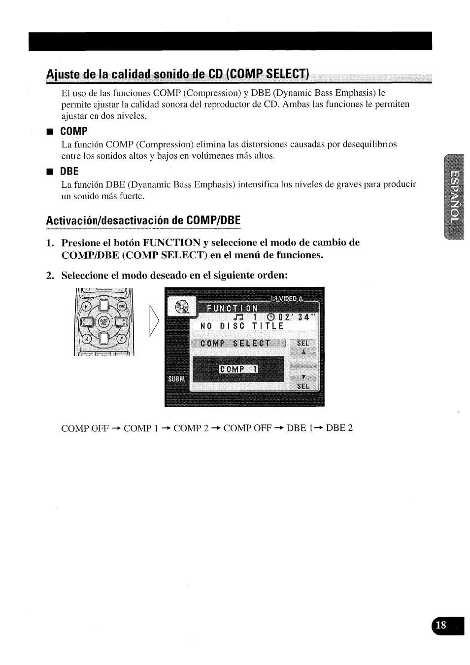 Ajuste de la calidad sonido de cp (comp select), Seleccione el modo deseado en el siguiente orden | Pioneer AVX-P7000CD User Manual | Page 45 / 80