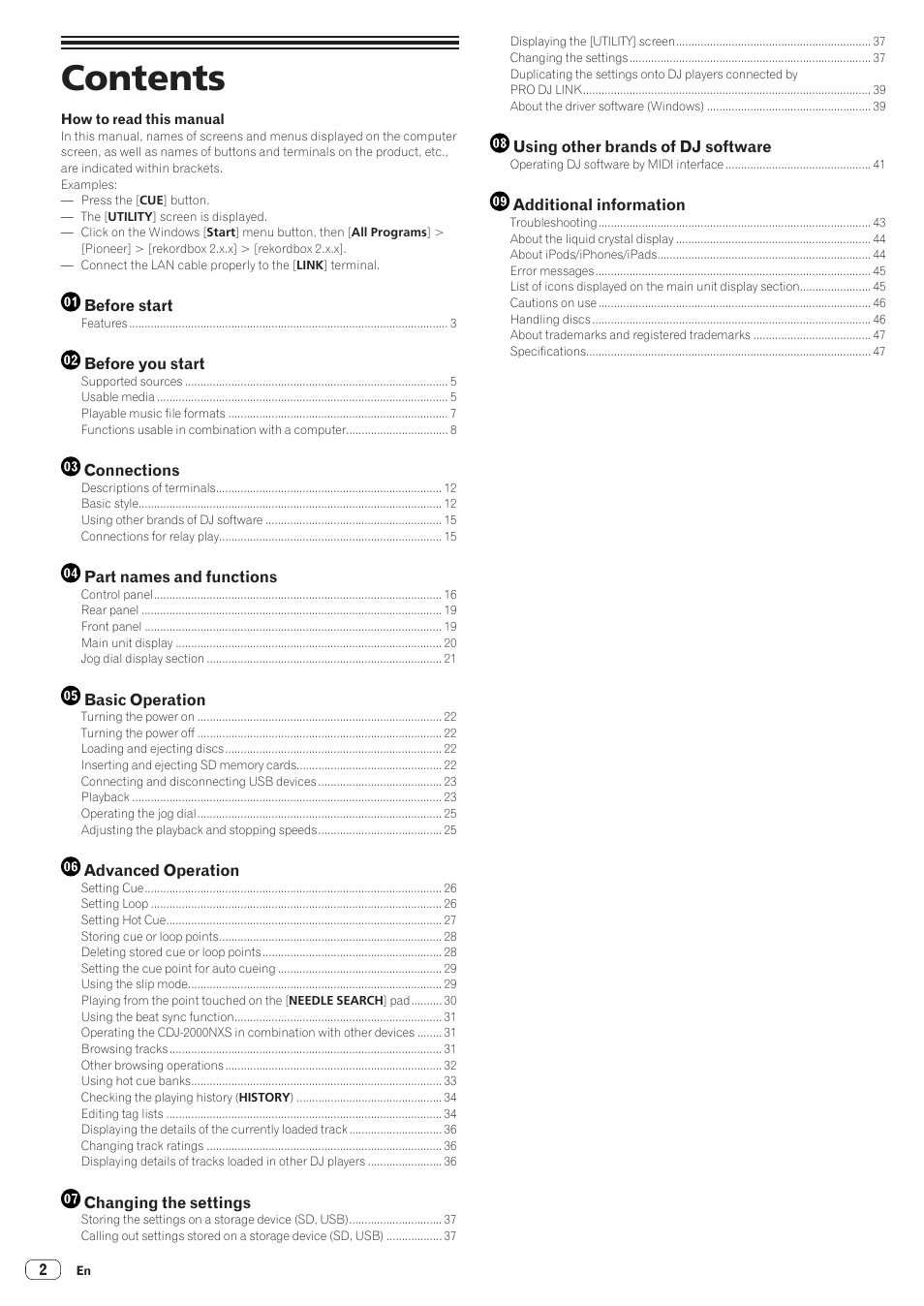 Pioneer CDJ-2000NXS User Manual | Page 2 / 47