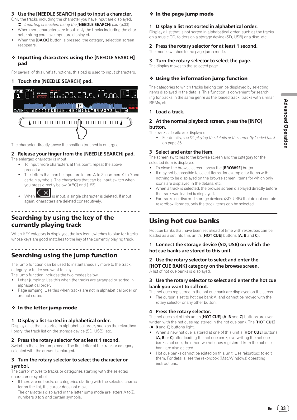 Using hot cue banks, Searching using the jump function | Pioneer CDJ-2000NXS User Manual | Page 33 / 47