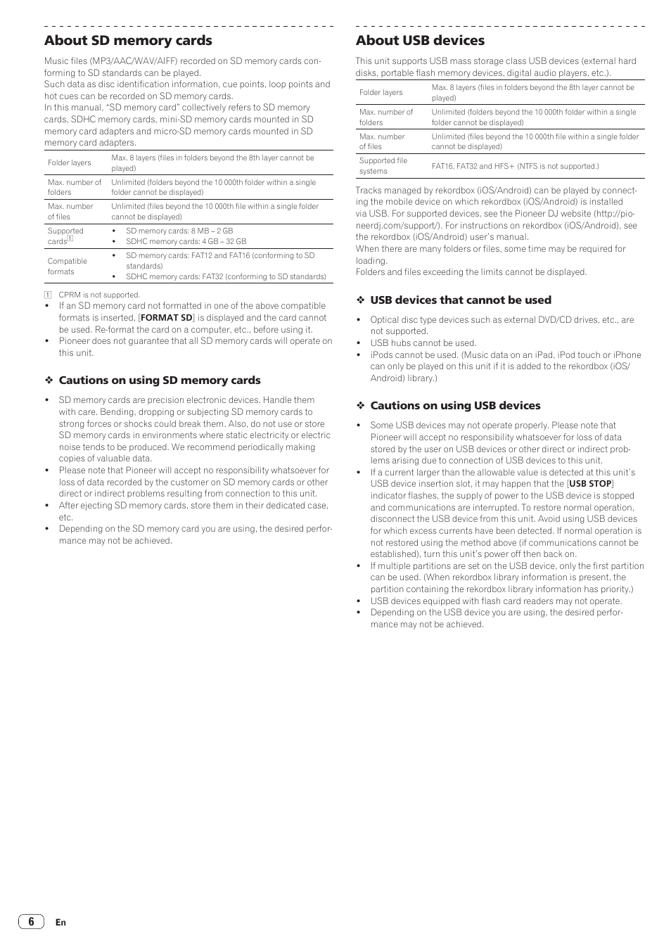 About usb devices | Pioneer CDJ-2000NXS User Manual | Page 6 / 47