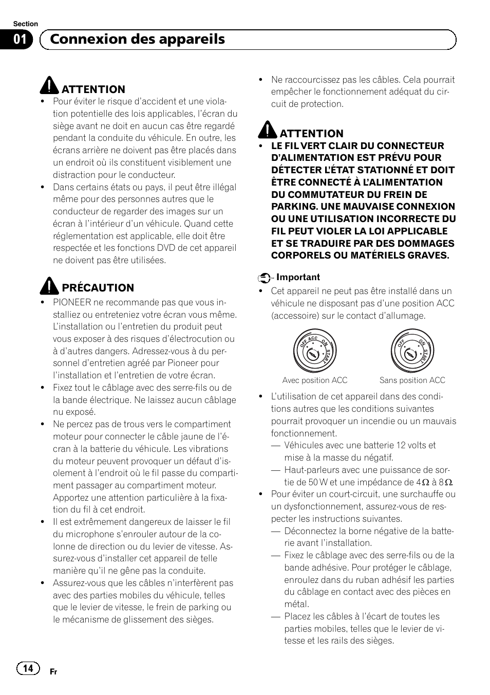 Français, 01 connexion des appareils | Pioneer AVH-1400DVD User Manual | Page 14 / 76