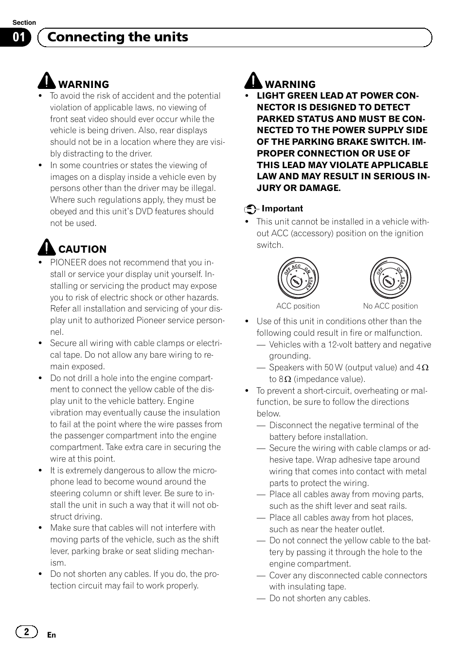 English, 01 connecting the units | Pioneer AVH-1400DVD User Manual | Page 2 / 76
