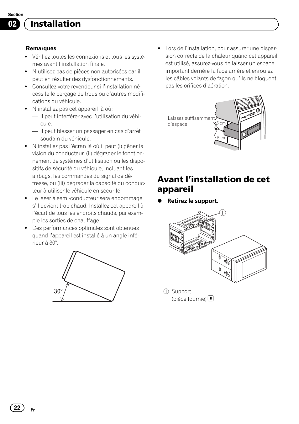 Avant l ’installation de cet appareil, 02 installation | Pioneer AVH-1400DVD User Manual | Page 22 / 76