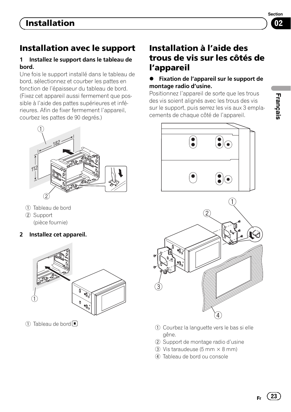 Installation avec le support, 02 installation | Pioneer AVH-1400DVD User Manual | Page 23 / 76