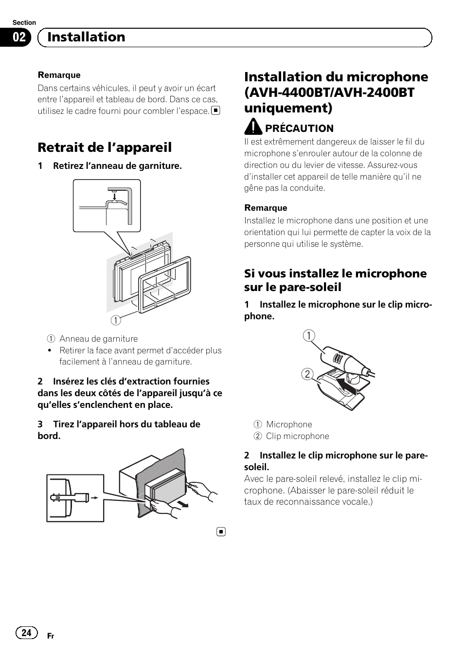 Retrait de l ’appareil, 02 installation | Pioneer AVH-1400DVD User Manual | Page 24 / 76