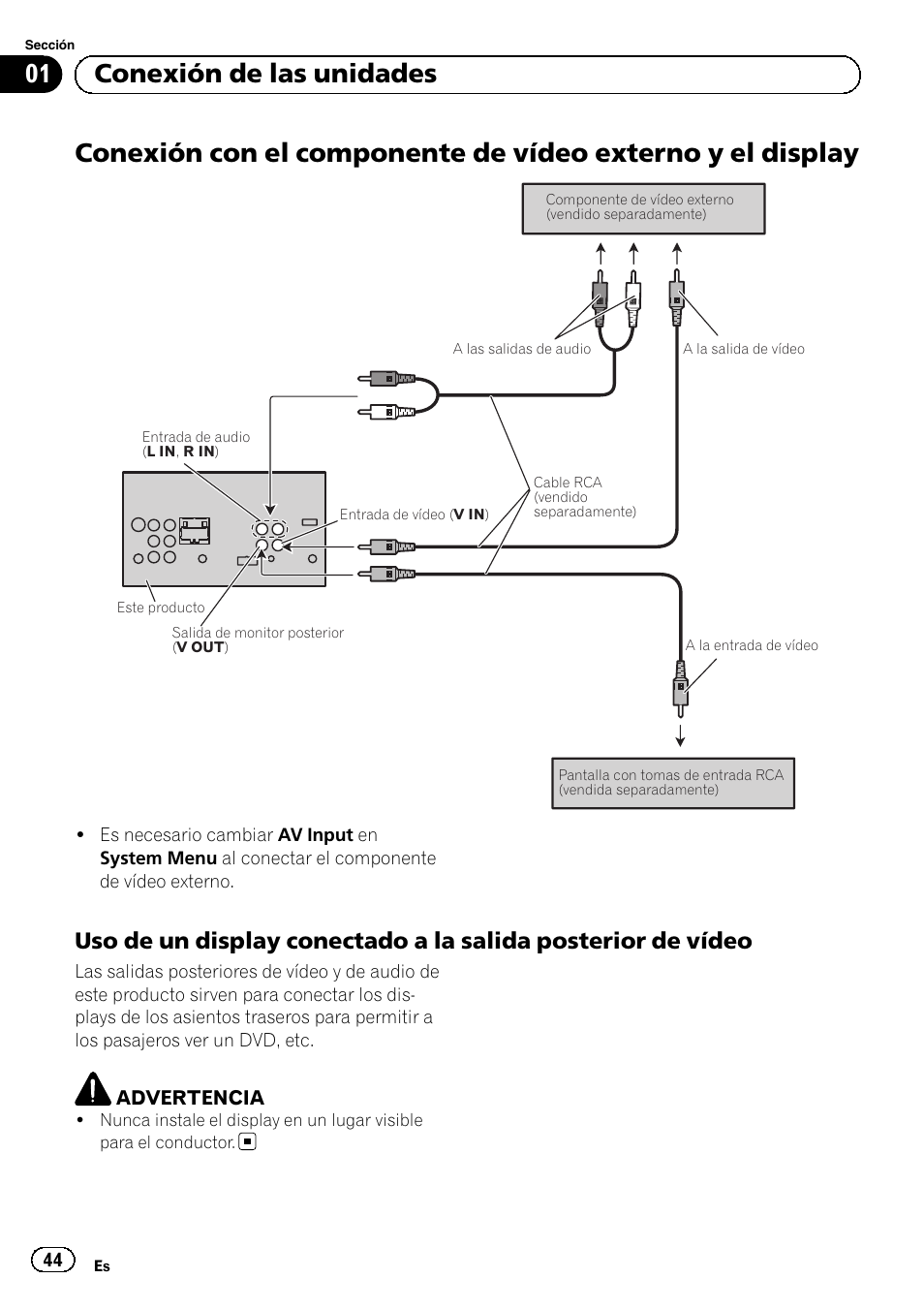 01 conexión de las unidades | Pioneer AVH-1400DVD User Manual | Page 44 / 76