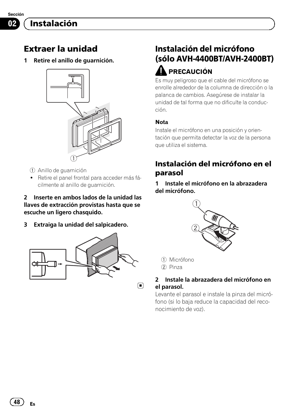 Extraer la unidad, 02 instalación | Pioneer AVH-1400DVD User Manual | Page 48 / 76