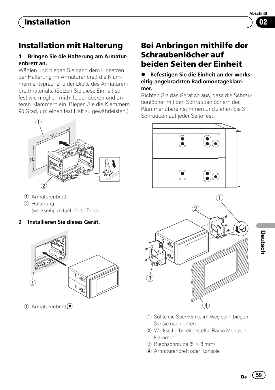 Installation mit halterung, 02 installation | Pioneer AVH-1400DVD User Manual | Page 59 / 76