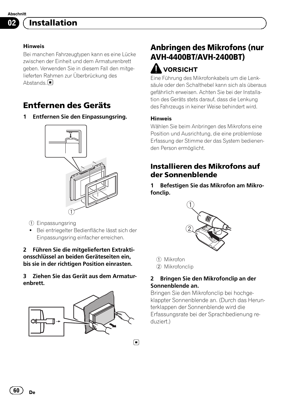 Entfernen des geräts, 02 installation | Pioneer AVH-1400DVD User Manual | Page 60 / 76