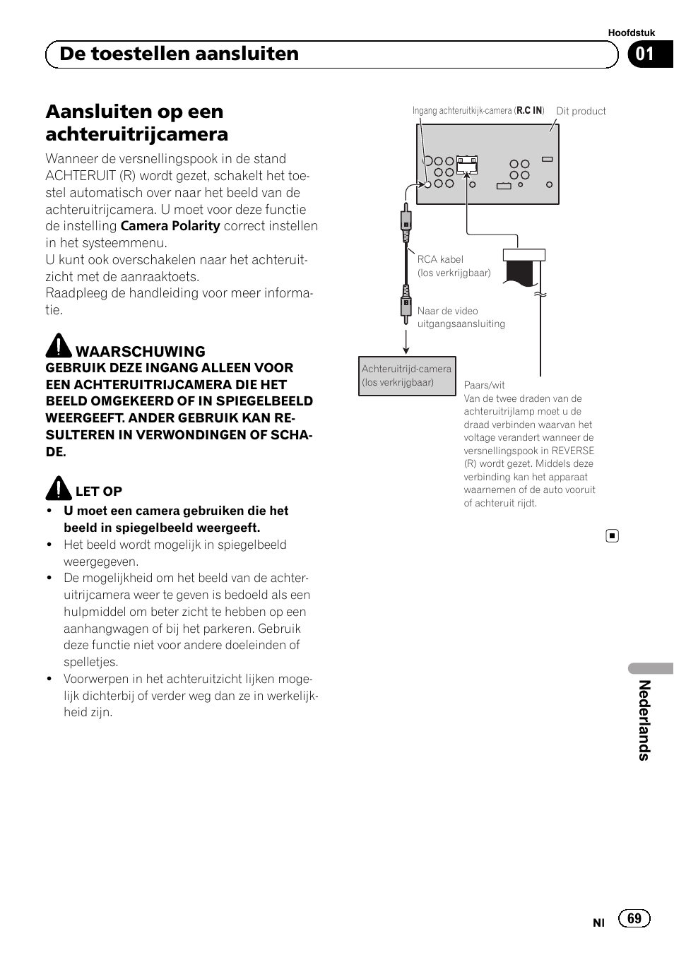 Aansluiten op een achteruitrijcamera, 01 de toestellen aansluiten | Pioneer AVH-1400DVD User Manual | Page 69 / 76