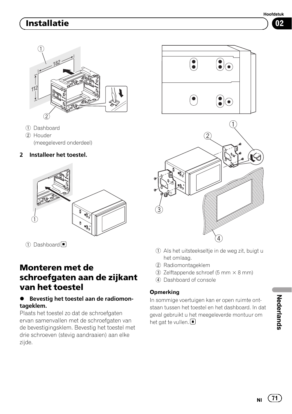 02 installatie | Pioneer AVH-1400DVD User Manual | Page 71 / 76