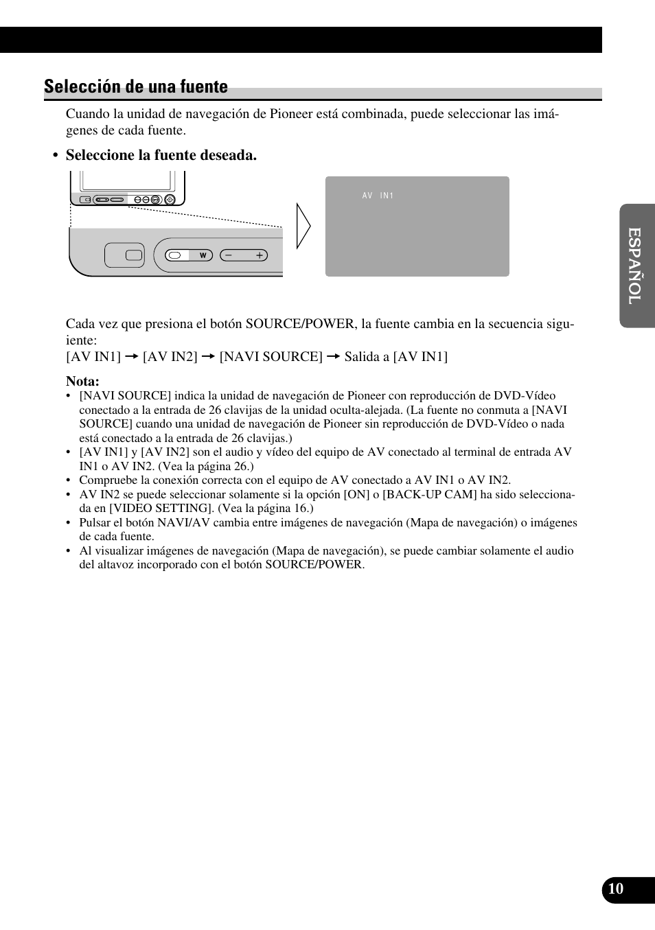Selección de una fuente | Pioneer AVD-W6210 User Manual | Page 47 / 112