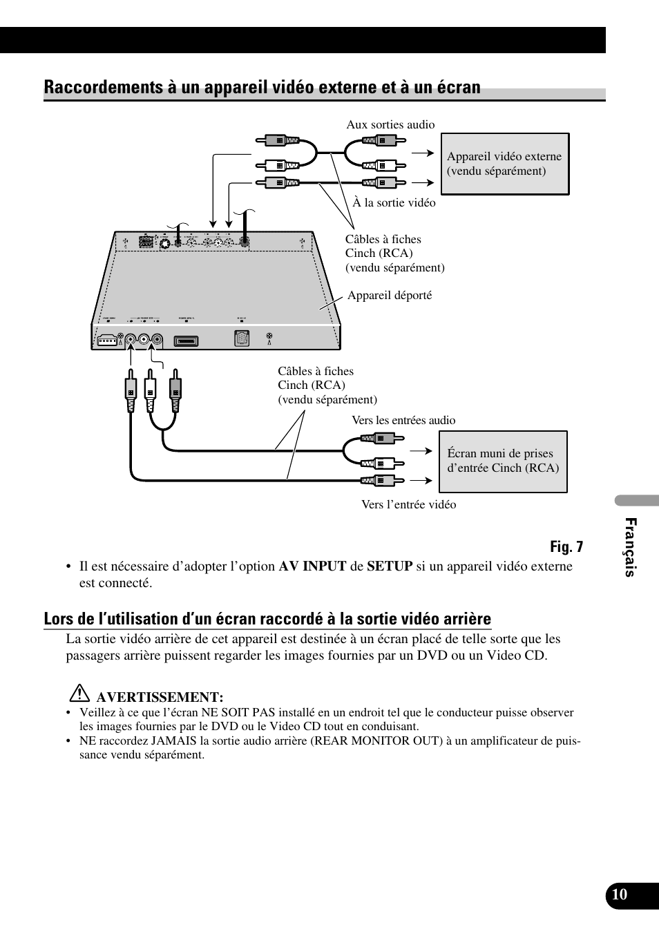 Raccordements à un appareil vidéo externe, Et à un écran | Pioneer AVH-P7500DVD User Manual | Page 59 / 100