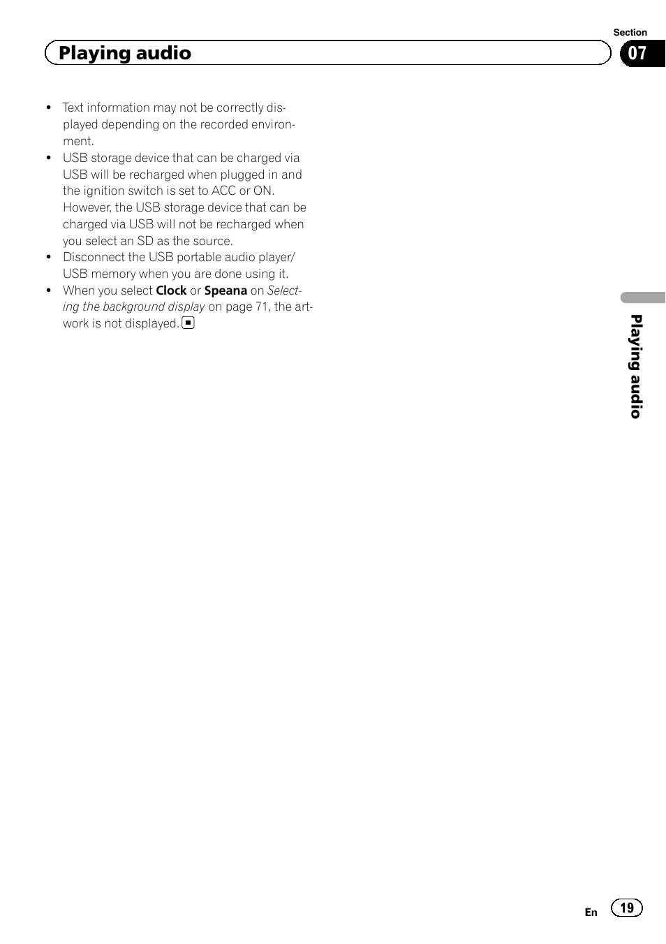 Playing audio | Pioneer AVH-P4200DVD User Manual | Page 19 / 96