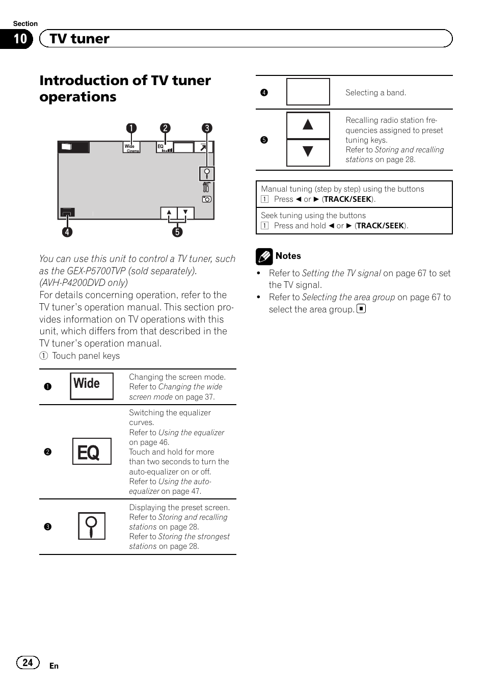 Tv tuner introduction of tv tuner operations, Introduction of tv tuner operations, 10 tv tuner | Pioneer AVH-P4200DVD User Manual | Page 24 / 96