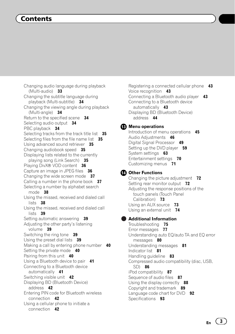 Pioneer AVH-P4200DVD User Manual | Page 3 / 96