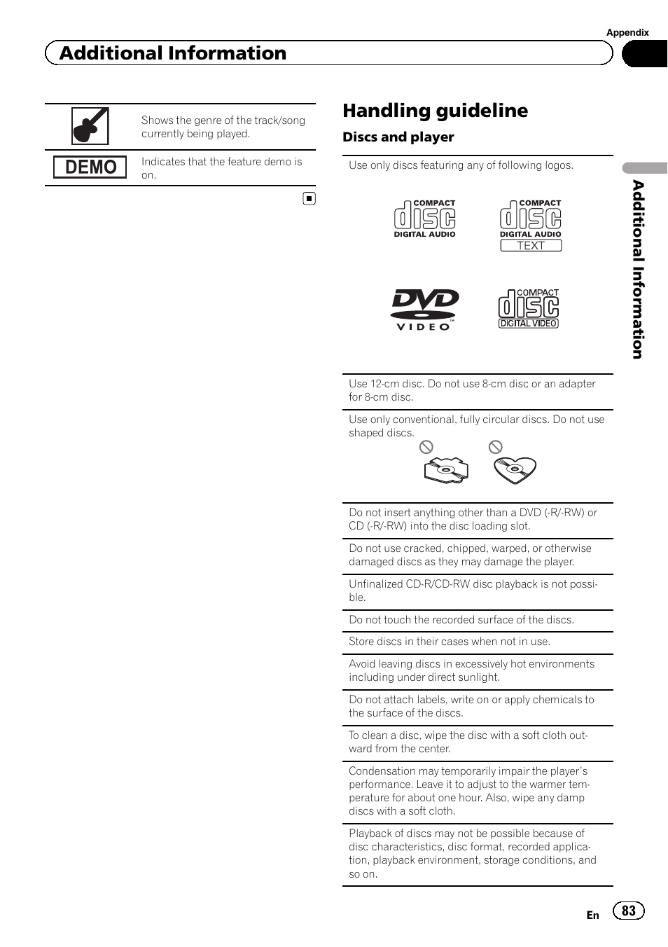 Handling guideline 83, Handling guideline, Additional information | Pioneer AVH-P4200DVD User Manual | Page 83 / 96