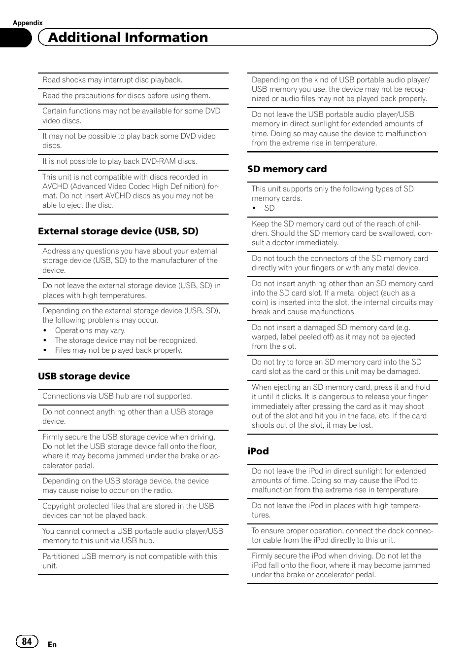 Additional information | Pioneer AVH-P4200DVD User Manual | Page 84 / 96