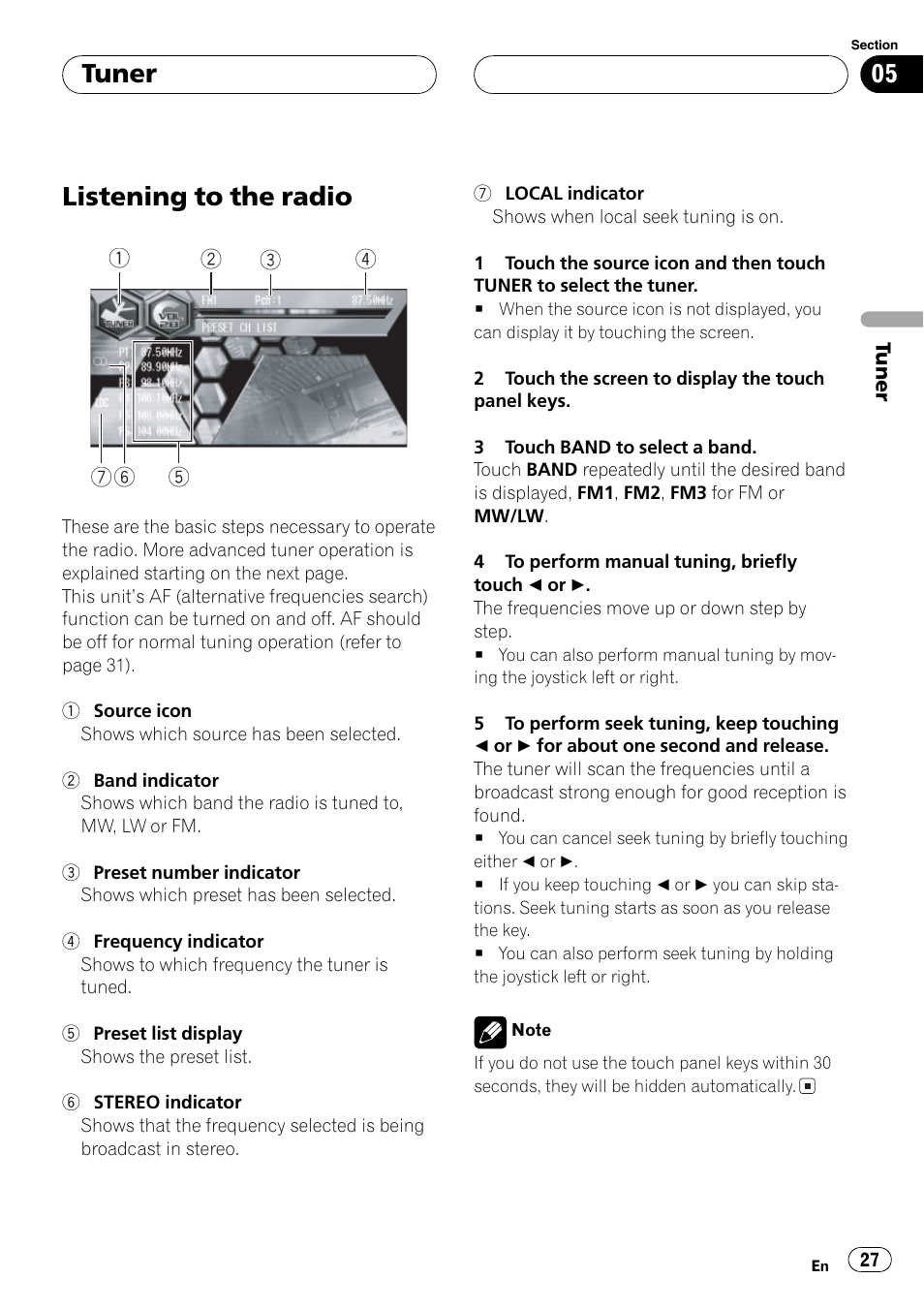 Tuner listening to the radio 27, Listening to the radio, Tuner | Pioneer AVH-P6600DVD User Manual | Page 27 / 120