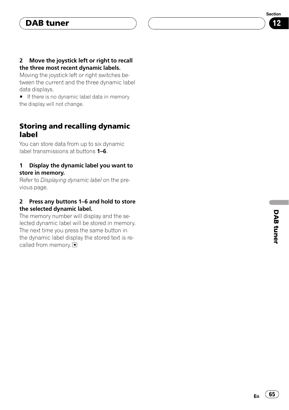 Dab tuner | Pioneer AVH-P6600DVD User Manual | Page 65 / 120