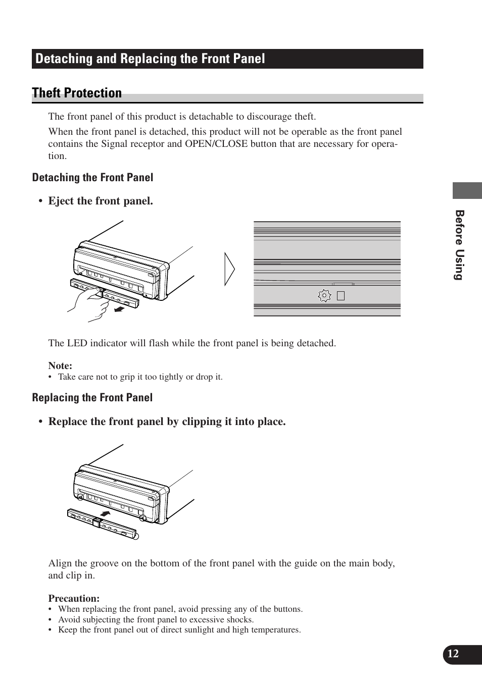 Detaching and replacing the front panel, Theft protection | Pioneer AVX-P7300DVD User Manual | Page 17 / 80