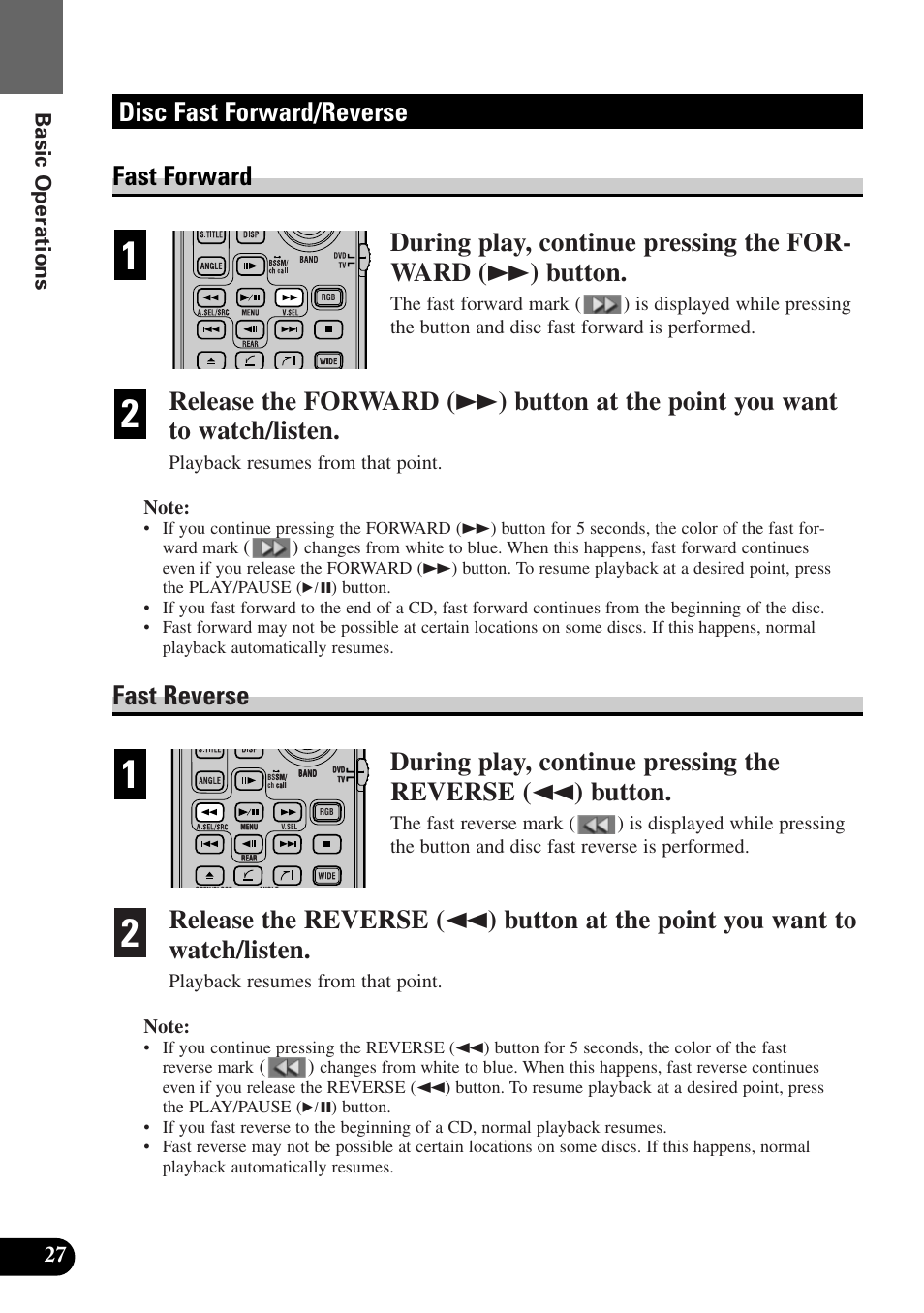 Disc fast forward/reverse, Fast forward, Fast reverse | Basic operations | Pioneer AVX-P7300DVD User Manual | Page 32 / 80